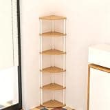 Wooden Corner Shelf, 3 Tiers, Multi-Layer Storage Cabinet, Sideboard, Gap Storage, Rounded Corners, Open Rack, Shelf, Storage Shelf, Bookshelf, Corner Shelf for Living Room(5 Tiers)(A,6)