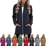 wiilioe Round Neck Zipper Knitted Jacket for Women Ribbed Knit, Crew Neck Two Way Zipper Warm Sweater Coats with Pockets (US, Alpha, 3X-Large, Regular, Regular, Black)
