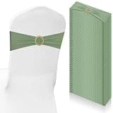 Tegeme 80 Pieces Chair Sashes & Bows - Stretch Spandex Chair Cover Band with Buckle for Wedding, Hotel Banquet, Birthday Party & Home Bulk Decorations(Sage Green)