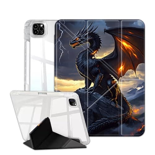 Case for iPad Air 11 Inch M3/M2 (2025/2024),iPad Air 5th/4th Gen (2022/2020),iPad Pro 11 2022/2021/2020/2018, Clear Back Cover Y Shape Stand Multi-Angle Stand ,Dragon and Flame