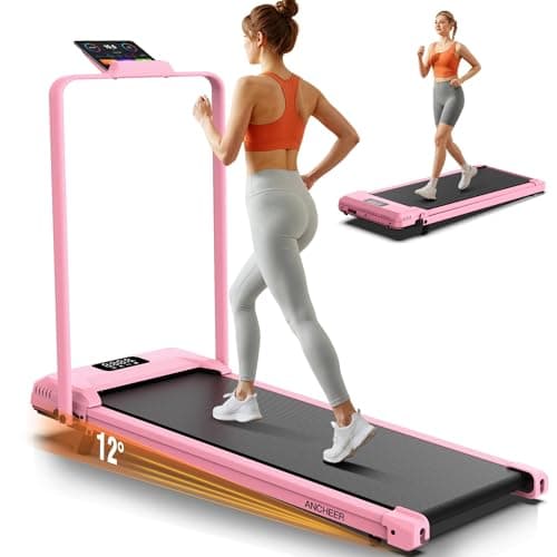 ANCHEER 12% Incline Walking Pad with Handle Bar, 3.0HP Mini Portable Treadmill, 320LBS Capacity Foldable Treadmill with Incline, Upgrade Under Desk Treadmill for Home/Office/Gym