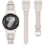 TOYOUTHS Leather Band Compatible with Samsung Galaxy Watch 7/6/5/4/Active 2 40mm 44mm Band Women, 20mm Dressy Slim Strap with Celtic Heart-Shaped Knot Buckle for Watch 6 Classic, Starlight/Starlight