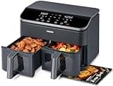 Cosori Dual Air Fryer 9Qt – 10-in-1, Fresh Balanced Meals for Family and Children with Double Baskets, Sync Cook & Finish to Bake, Roast, Reheat, Broil & 130 Recipes for Easy Cooking, Dishwasher Safe