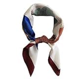 QHEVLXQI Silk Feeling Scarf Medium Square Satin Head Scarf For Women 27.5 Inches(12 Flower Red Edge)