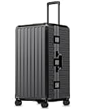 LUGGEX Checked Suitcase with Spinner Wheels, 8010S Aluminum Frame Zipperless Polycarbonate Hard Shell Suitcase (ZX-Core, Black, 30 Inch)