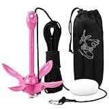 MorningRo 1 Pack 1.5/3.5 lb Marine Kayak Anchor Kit with 40ft Rope and Buoy Folding Grapnel Boat Anchor Kit Kayak Fishing Accessories for Small Boats, Canoe, SUP Paddle Boards(Pink,3.5 lb)