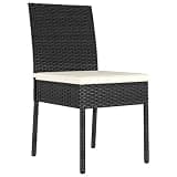 DXKDUSOKJ Set of 2 Black Poly Rattan Patio Dining Chairs with Steel Frame and Seat Cushions for Outdoor Use