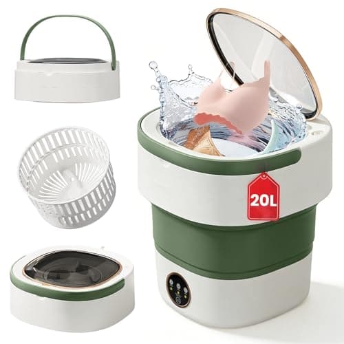 Portable Washing Machine - 20L Mini Foldable Washer with Spin Basket, 3 Cleaning Modes & Deep Cleaning for Small Clothes, Collapsible Laundry for Apartment, Home, Hotel and Travel (Green)