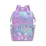 GKIVIGER Custom Diaper Bag For Girls With Name,Personalized Glitter Butterfly Baby Backpack With Stroller Straps Multifunction Baby Bags For Travel Hiking