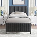 VECELO Twin Bed Frame with Upholstered Tufted Headboard & Footboard, Heavy Duty Steel Slats Platform, No Box Spring Needed, Grey