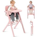 LOOKFLY 4in1 Convertible Baby High Chair, Transitions from Baby to Adult Stool, 8-Level Adjustable, Foldable, Removable Tray, Pink