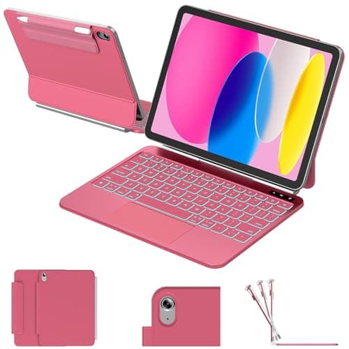 ZYNTHRALIX for iPad 11th (A16, 2025)/10th Generation Case with Keyboard, Upgraded Magic-Style Keyboard for iPad 11th/10th 10.9", 11-Color Backlit, Smart Trackpad with Pencil Buckle, Coral Pink