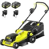 KOMASTY 40V Electric Lawn Mower 15" Cordless Battery Powered Mower, 2 in 1 Mulching Lawnmower with 5-Position Height Adjustment 10.6 Gallon Bag, Small Push Lawn Trimmer, 2X4.0Ah Battery and 2 Chargers