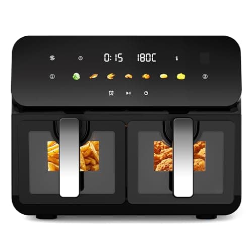 10QT Dual Air Fryer, Double Basket Air Fryer with 2×5QT Baskets, Digital Touchscreen Control, Easy-View Window, Synchronized Cooking Function, Cook 2 Dishes at Once, 1700W for Family of 4-6, Black