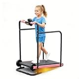FUNRAY Kids Walking Pad - Treadmill with Incline for Home, Manual Non- Electric Indoor Exercise Gear for Boys and Girls, Toddler Treadmill Equipped with Soft Front Padded Hand Rails, Pink