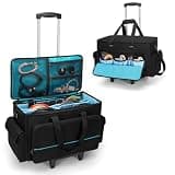 HODRANT Large Rolling DJ Cable Bag, Padded Gig Bag with Detachable Trolley & Divider, Music Gear Case with Multi Pockets for 15.6" Laptop, DJ Gear, Musical Instrument, Sound Equipment Storage