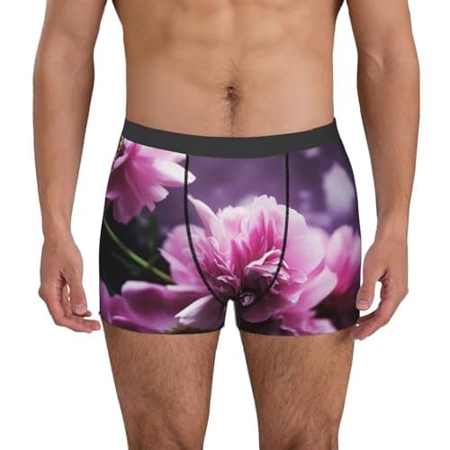 KLLTYHMU Pink Flowers Men'S Underwear Breathable Boxer Briefs Soft Stretch Underwear With Fly Moisture-Wicking For Men