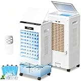 Portable Air Conditioners, 3-in-1 AC Cooling Fan 3 modes 3-Speed with Remote Control & 4 Ice Boxes, Evaporative Air Cooler with 8L Tank 20H Cooling, for Home, Bedroom, Kitchen (White)