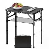 YihuiKo Folding Tv Tray Table with Storage Net, Lightweight Portable Small Folding Table, Adjustable Height Snack Side Table for Sofa Bed Couch and Outdoor, Matte Black