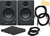 PreSonus Eris E3.5 Studio Monitor Pair Bundle with Isolation Pads, XLR Cables, TRS Cables, and Austin Bazaar Polishing Cloth