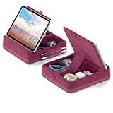 KDD Tablet Pillow Stand with Storage, Foldable iPad Holder for Lap, Desk and Bed, Angle Adjustable Soft Pad Dock with Stylus Mount Compatible with iPad Pro, Air, mini, Book, Phone and Tablet (4-13")