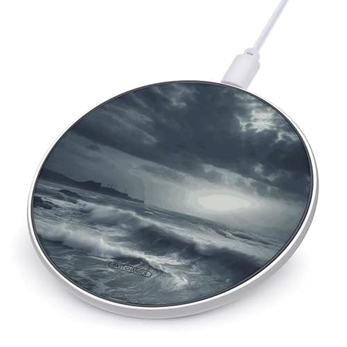 Stormy Sea Wireless Charger Portable 10W Fast Wireless Charging Pad Compatible with Phone Ultra-Thin Charging Station Lightweight Charger Mat for Travel Home Office Desk