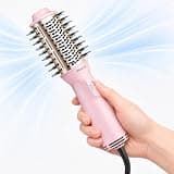 Travel Blow Dryer Brush in one, Dual Voltage 120V-240V Mini Hair Dryer Brush, Portable 2-Inch Hot Air Brush, 4-in-1 Dry, Volumize, Curl & Straighten Styler with EU&UK Plug