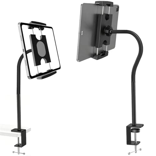 Khazylorr Tablet Holder for Desk, Flexible Gooseneck Tablet Holder iPad Desk Mount, Adjustable Arm Mount for iPad Pro/Air/Mini, Kindle Fire, Galaxy Tabs, All 4.7"-13.5" Tablets and Phones