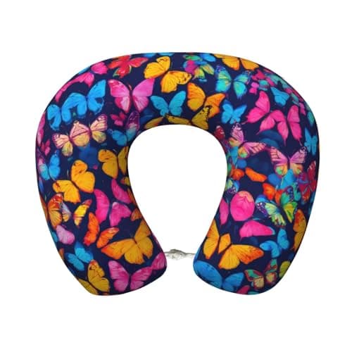 UUIKLPOL Colorful Butterfly Print Custom U-Shaped Pillow,Portable U Shaped Pillow for Home,Office,Camping,Travelling and Sleeping
