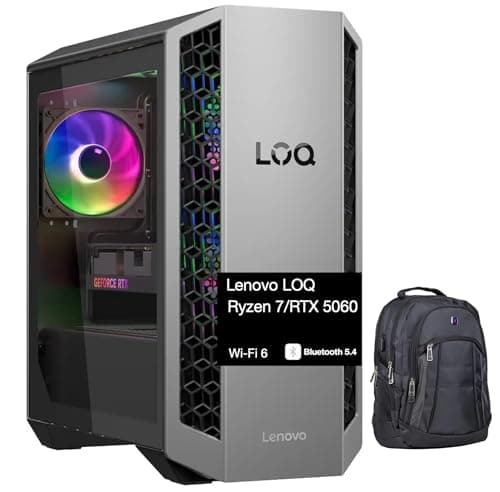 Lenovo LOQ Tower Gaming Desktop PC (AMD Ryzen 7 8745HX, GeForce RTX 5060 8GB GDDR7, 32GB DDR5, 4TB PCIe SSD, RGB Fans, 500W PSU, WiFi 6, Bluetooth 5.4, RJ-45, Win 11 Pro) w/Premium Backpack