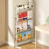 Dexinhdh 4-Tier Metal Bookshelf, Behind The Door Storage, Pre-Installed Baseboard, Rounded Corners, Multifunctional Picture Book Display Stand for Bedroom Living Room Entrance