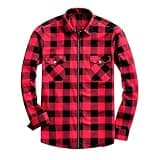 Men Plaid Zip Up Shacket Collared Long Sleeve Loose Fit Jackets Fall Winter Street Trendy Outerwear with Pockets