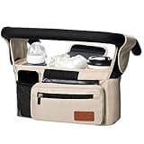 Momcozy Universal Baby Stroller Organizer, 2 Insulated Cup Holder, Detachable Zippered Pocket, Adjustable Shoulder Strap, Large capacity for baby essentials, Compact Design Fits Any Strollers