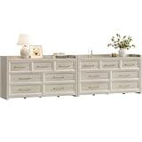 SICOTAS Dresser for Bedroom with 7 Drawers, 56.5" Wide Large Modern Dresser, Chest of Drawers for Living Room, Closet Clothes Storage Organizer Smooth Sliding Drawers, Grey White Oak