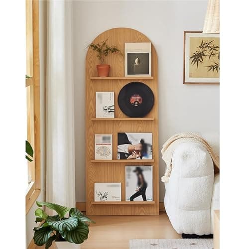 3/4-Tier Solid Wood Arched Bookshelf Modern Open Wall Shelf with Curved Design Freestanding Storage Display Rack,Living Room