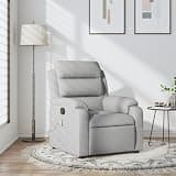 KHNLGFR Manual Recliner Chair with Footrest, Light Grey Fabric Massage Recliner with 6 Vibration Points and Side Pocket, 135 Degree Tilt Reclining Armchair for Living Room