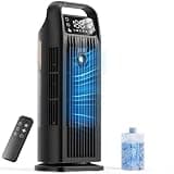 Portable Air Conditioner, 4 in 1 Evaporative Air Cooler with Remote Control, 1200ML Water Tank, 120 Oscillating, 4 Speeds, 12H Timer, Mist Spray Tower Fan for Home Office, Black