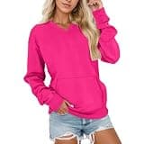 Beessbest Sweatshirt for Women V Neck Long Sleeve Fit Pullover Hot Pink