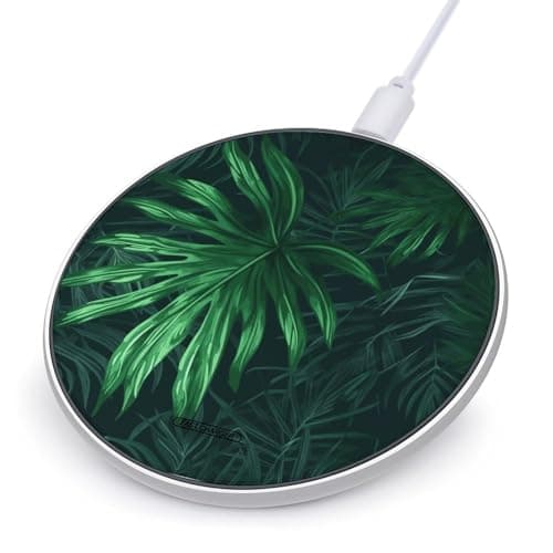 Green Tropical Jungle Plant Wireless Charger 10W Fast Wireless Charging Pad Slim Portable Charging Station for Phone Lightweight Charger Mat for Travel Home Office Desk