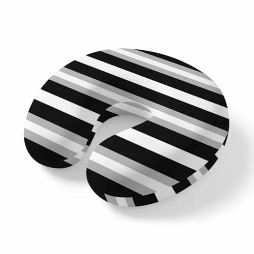 Black Grey Stripe Travel Neck Pillow Memory Foam,Hand Neck Support Airplane Pillow for Traveling Bed Car Office Home,Minimalist Farmhouse Striped Flight Pillows with Removable & Washable Cover