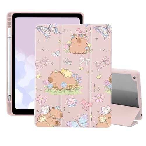 AdorableWhimsy Kawaii Capybara Case for iPad Air 13 Inch M4 2026/M3 2025/M2 2024 with Pencil Holder Trifold Stand Pink Leather Girly Cover Clear Back Cute Animal Case