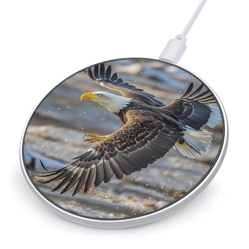 Bald Eagle Flying Wireless Charger with Aluminum Alloy Frame Qi Certified Fast Wireless Charging Pad 10W Charging Station Portable Phone Charger for All Wireless Charging Phone
