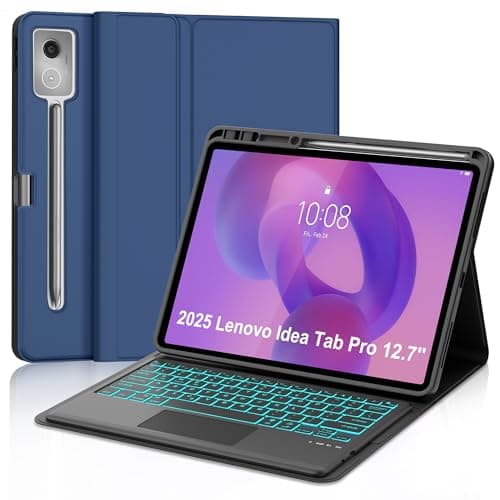 Keyboard Case for Lenovo Idea Tab Pro 12.7'' 2025 with Touchpad, Detachable Keyboard Case for Lenovo Tab 12.7in Pro with Trackpad, Pen Holder, Smart Cover Backlit Keypad for Idea Pro12.7 Tablet, Blue
