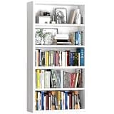 furtble 5-Tier Tall White Bookshelf, 30.75" W x 11.56" D x 60.15" H Modern Open Bookcase, Wooden Storage Shelf Unit for Home Office & Living Room