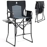 EVER ADVANCED Portable 30.7" Seat Height Tall Folding Camping Chair Directors Chair High Foldable Bar Stool with Side Table for Makeup Artist, Sports Event, Craft Show, Supports 350LBS