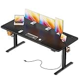 Huuger 63 X 24 Inch Electric Standing Desk with Power Outlets and USB-C Port, Height Adjustable Desk, Sit Stand Desk for Home Office, Computer & Gaming Desk with 4 Presets, Stable Steel Frame, Black