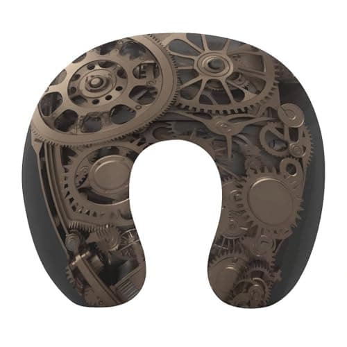 FekiLoot Steampunk Mechanical Gears Travel Pillow,U Shaped Office Napping Pillow Support Neck and Head Comfortable Travel Neck Pillow U Shape Sleeping Essentials for Long Haul Flights