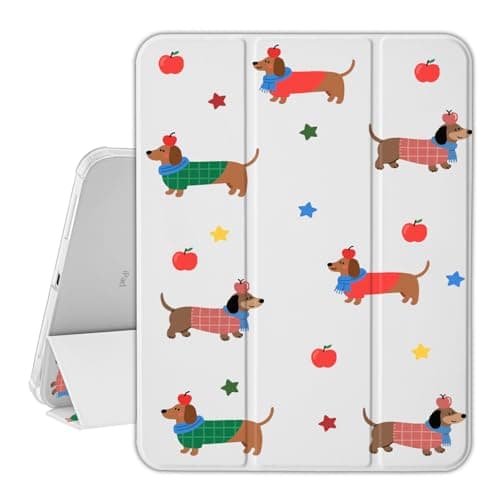 Idocolors Cute Case for 13-Inch iPad Air 2025 M3/iPad Air 2024 M2, Built-in Pencil Holder with Auto Wake/Sleep, Soft TPU Dull Polish Back Shell for Women, Lucky Dachshund/White