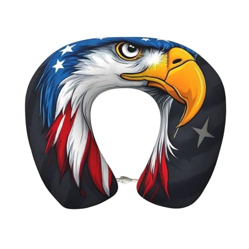 Pioyoku Eagle Head with American Flag Print Memory Foam Travel Neck Pillow, U-Shaped Portable Neck Support Pillow for Airplane Office and Car