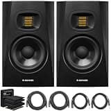 ADAM Audio T5V 5-inch Studio Monitor, Black (Pair) AMS-T5V Bundle with Focusound 2 Pack Isolation Pads High Density Acous, 2X OnStage 25ft XLR Cable + 2X 10ft Balanced XLR to TRS Cable